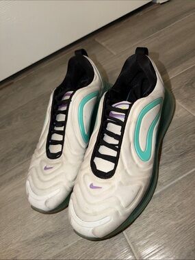 White Nike Sneakers ‘720’ with Teal Accents and Purple Logo